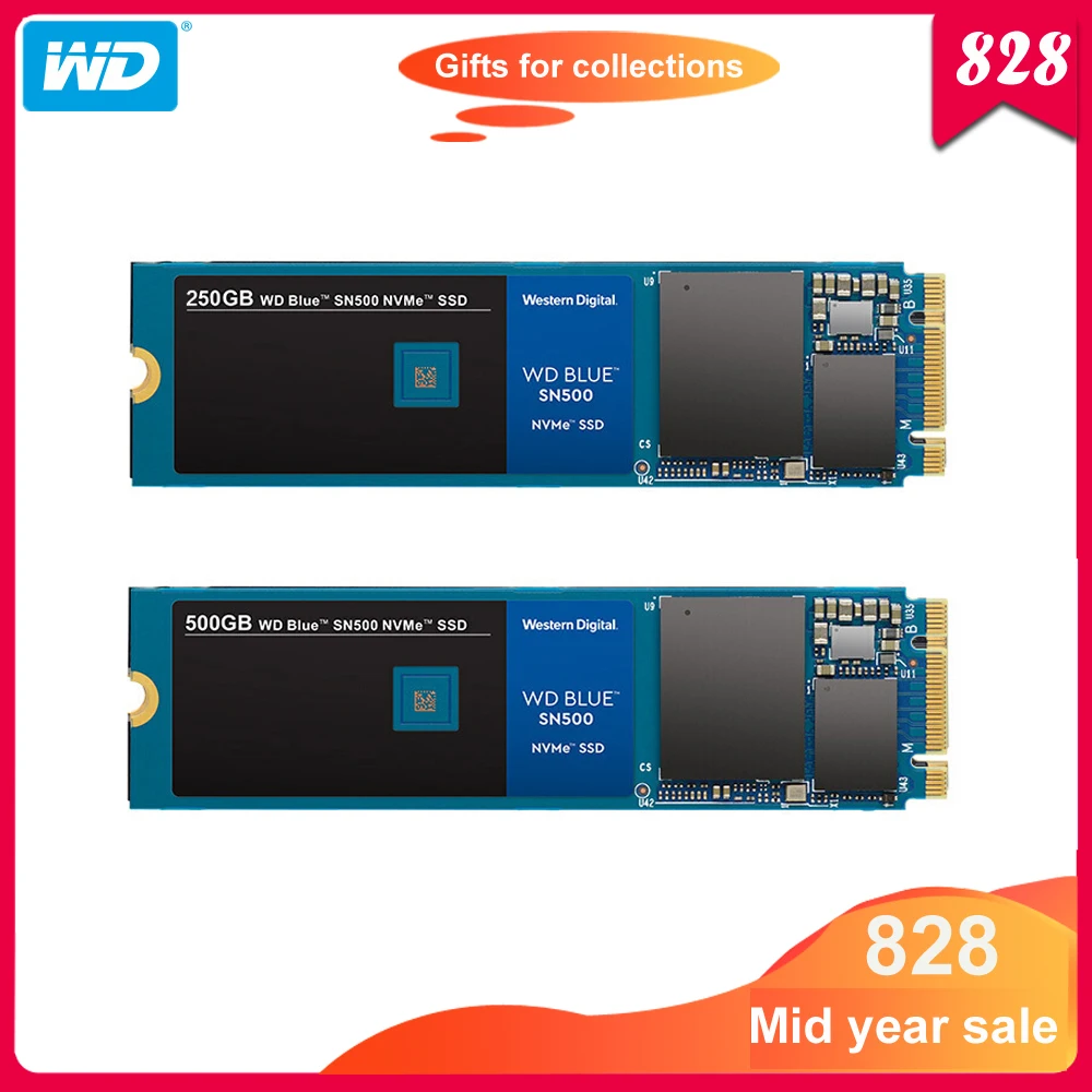 Western Digital Blue SN500 SSD 250 ГБ 500 Гб M.2 2280 NVMe PCIe Gen3* 2 Внутренний твердотельный накопитель для настольного компьютера/ноутбука