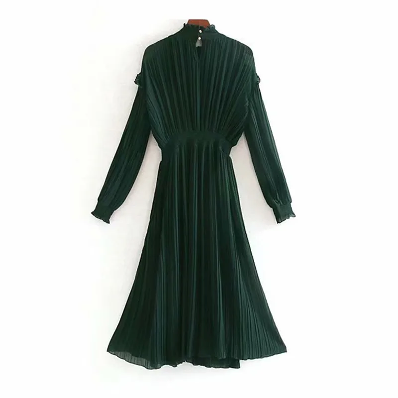 Женское длинное шифоновое платье с оборками и длинным рукавом, элегантное вечернее платье, Дамская мода, свободное Плиссированное пляжное платье миди, Vestidos