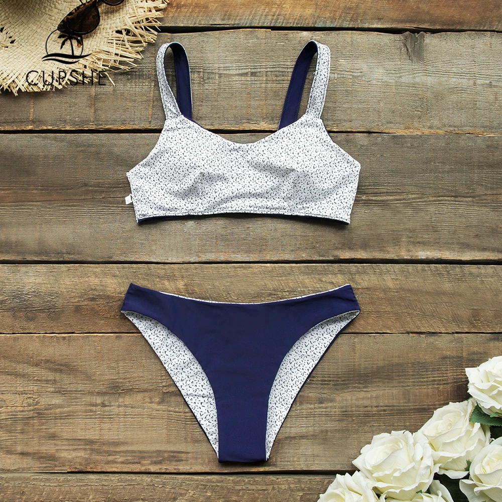 

CUPSHE Deep Blue Reversible Bikini Sets Sexy Tank Top Swimsuit Two Pieces Swimwear Women 2019 Beach Bathing Suit Biquinis