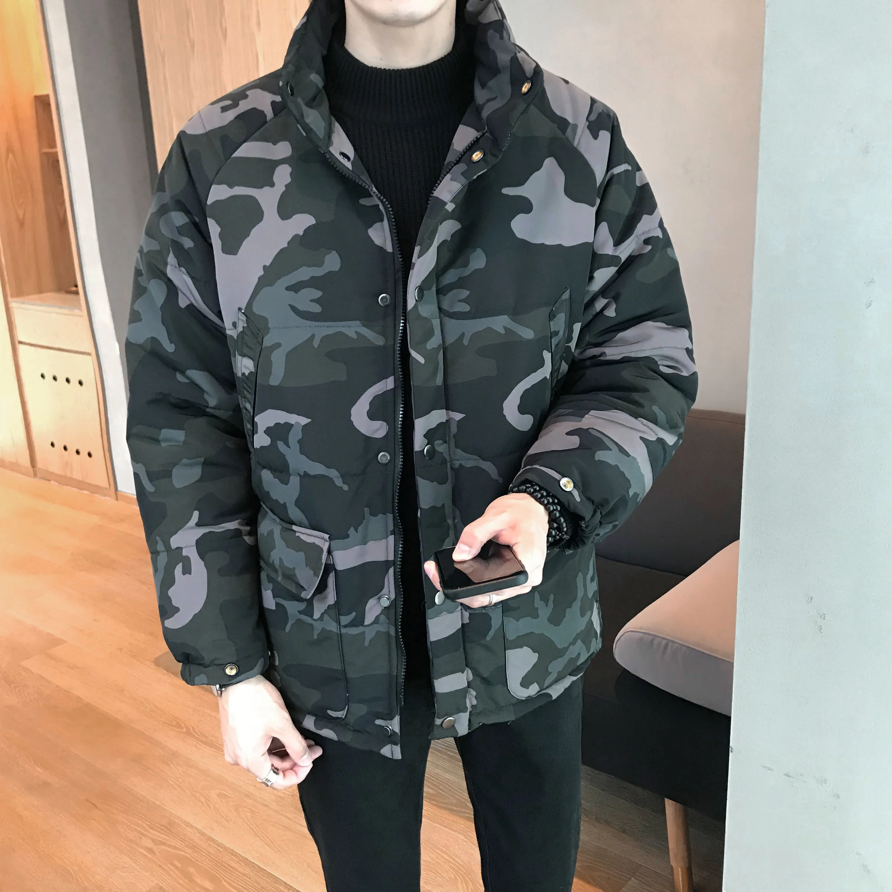 Green camouflage Парка мужская зимние камуфляжные куртки хлопковые Chaquetas Hombre модные парки мужские s Повседневная Верхняя одежда мужские куртки и пальто - Цвет: Green camouflage