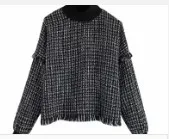 Твидовый в клетку шерстяной свободный свитер женский лоскутный пуловер с длинными рукавами с кисточками модный топ CT322 - Цвет: as pic CT322BB