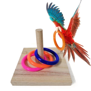 

Intelligence Training Gnawing Wooden Foraing Playground Parrot Tabletop Gym Stacking Bird Chew Toy Cage With Color Rings