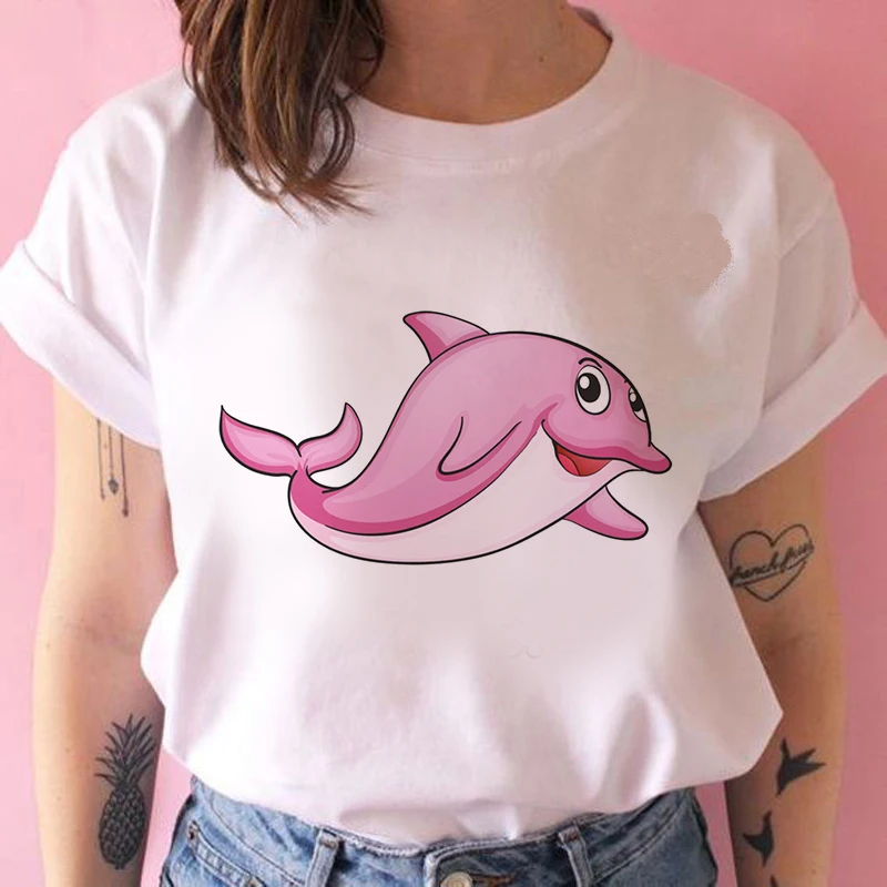 Female T-shirt dolphin Floral Print Hip Hop Streetwear Tops T-shirt Casual Funny T-shirt 90s Harajuku T-shirt Girl