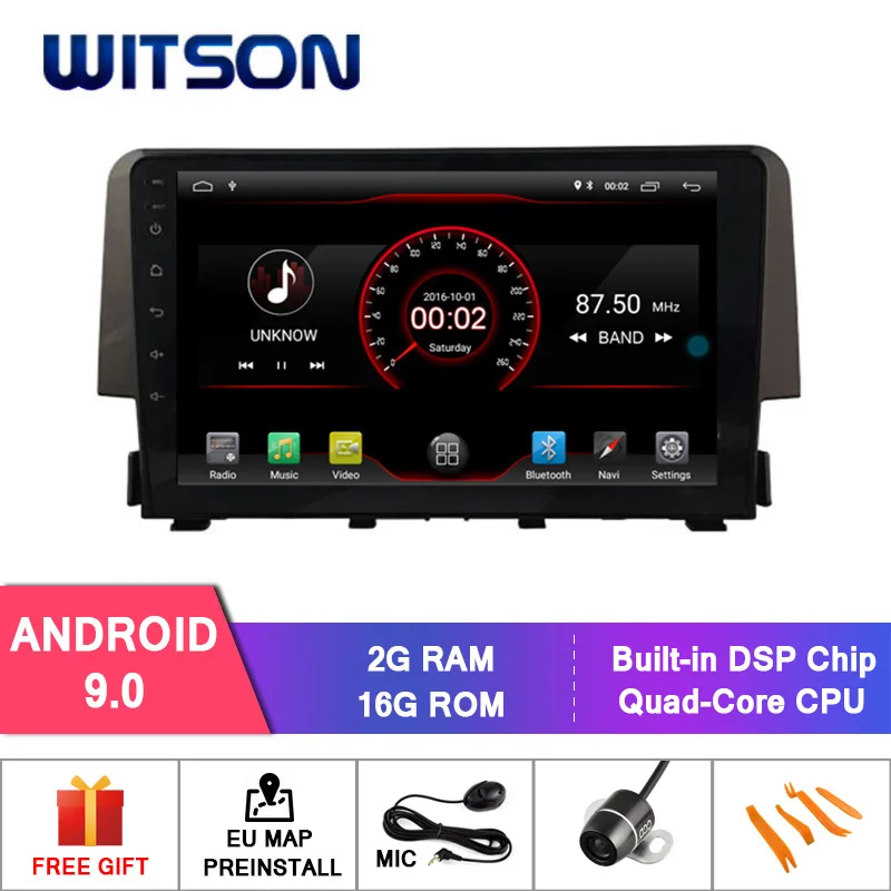 Excellent WITSON 9" FULL HD TOUCH SCREEN Android 9.0 Octa-Core Car GPS Multimedia Navigation for HONDA CIVIC Car DVD Player 0