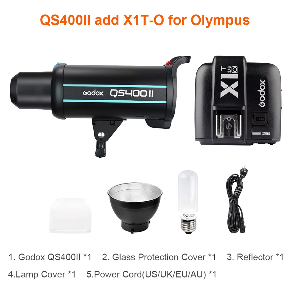 Профессиональный студийный стробоскоп Godox QS400II 400Ws с цветовой температурой 5600K со встроенной беспроводной системой X 2,4G add X1T передатчик - Цвет: add X1TO for Olympus