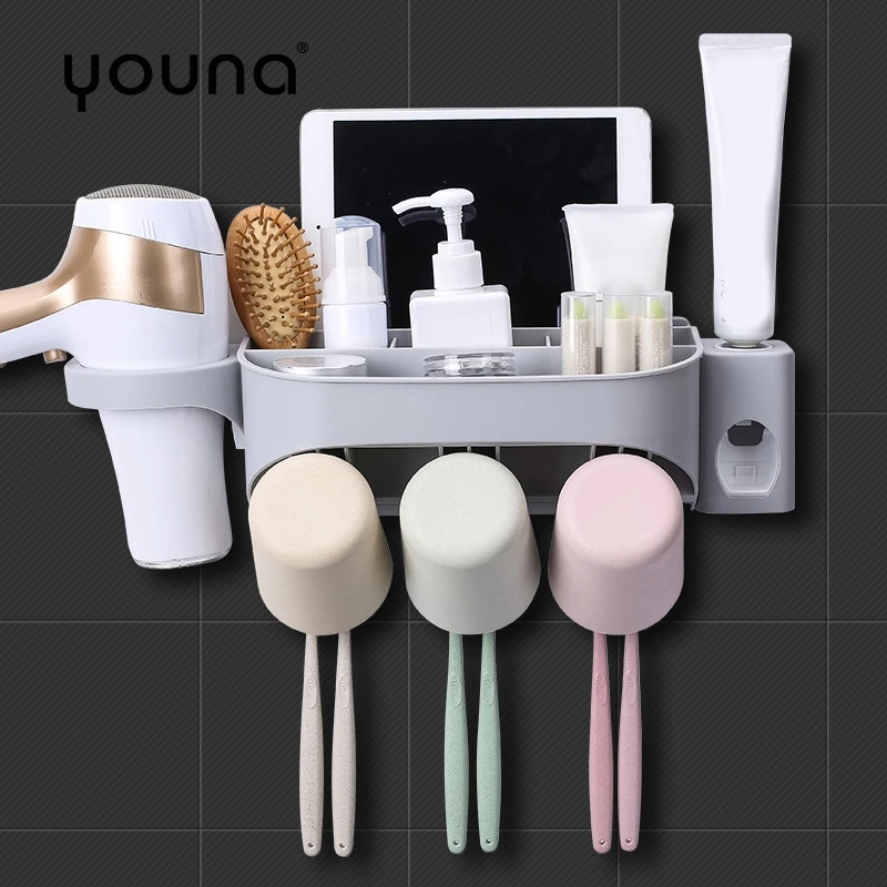 YOUNA пластиковый настенный держатель для зубных щеток Автоматический Диспенсер для зубной пасты Стеллаж Для Хранения Туалетных принадлежностей набор аксессуаров для ванной комнаты