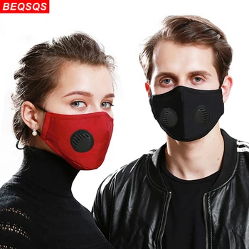 

Fashion Washable Reusable Mouth Face Mask PM2.5 Mouth Respirator Double Valve Masks Cotton Mouth Muffle Black Red for Unisex