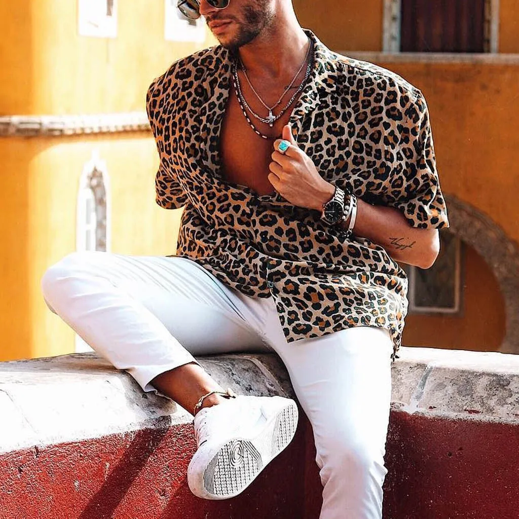 Camisa con estampado de leopardo para ropa de calle de manga larga, ajustada, informal, para club 2020 _ - AliExpress Mobile