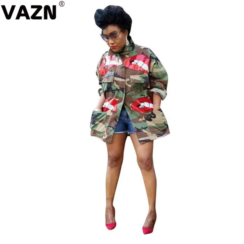camouflage VAZN MOF5109 шикарный продукт Осенние сексуальные женские камуфляжные пальто длинный рукав кнопка Летающая верхняя одежда Сексуальная Девушка Повседневная Популярная куртка - Цвет: camouflage