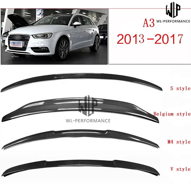 A3 высококачественный задний спойлер для автомобиля из углеродного волокна, верхние крылья для Audi A3, комплект кузова автомобиля 13-17