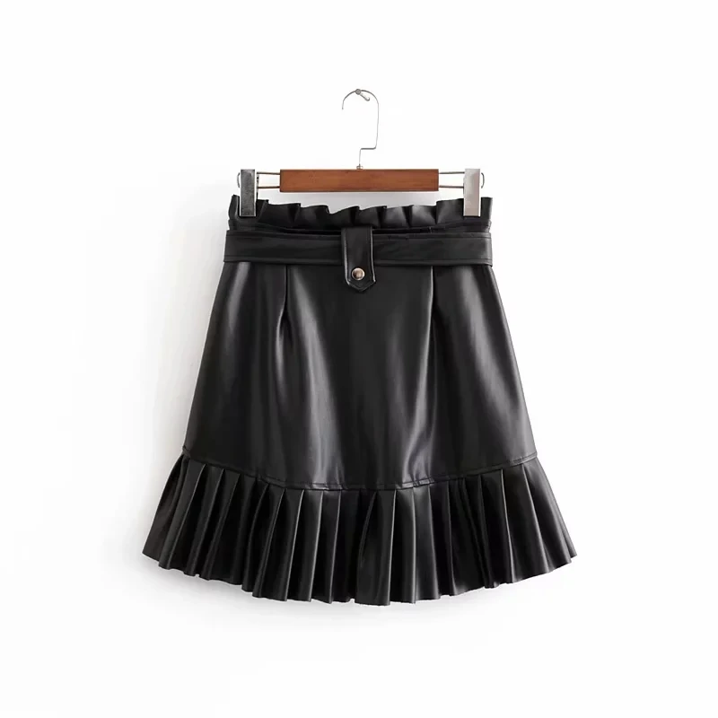 Юбка из искусственной кожи, Женская юбка с высокой талией, Летняя Сексуальная мини-юбка, Панк уличная Корейская одежда, модная черная винтажная юбка