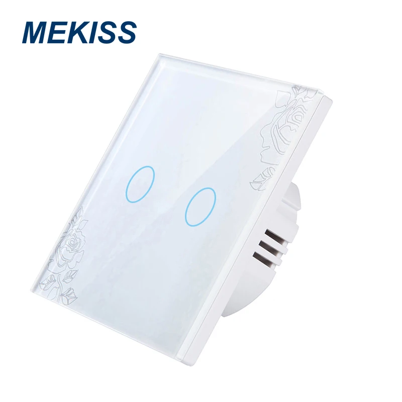 

MEKISS EU Touch switch Luxury tempered glass panel light switch interrupter 2gang AC110V 220V Home wall sticker installation