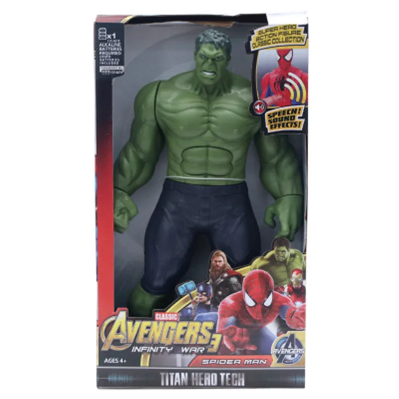 Marvel 30 см звук и светильник фигурка подарок Мстители Железный человек Халк Капитан Америка Тор танос Бэтмен подарок для мальчика - Цвет: Hulk