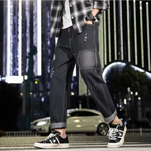 Japanese Streetwear Blue Jeans for Men Hip Hop Man Jeans 2020 Summer Designer Brand Pants Male Trouser Elastic Waist Casual Pant