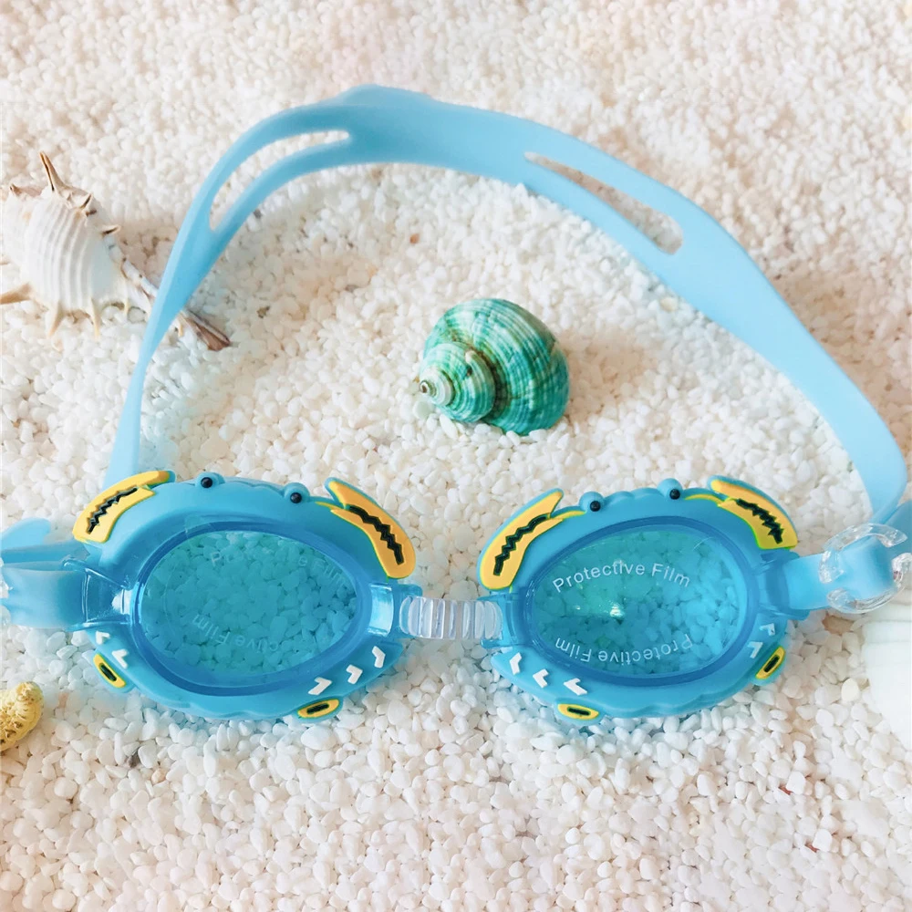 Lake blue crab Детские плавательные очки для детей 3-8 лет, милые водонепроницаемые противотуманные очки с регулируемым ремнем для мальчиков и девочек - Цвет: Lake blue crab