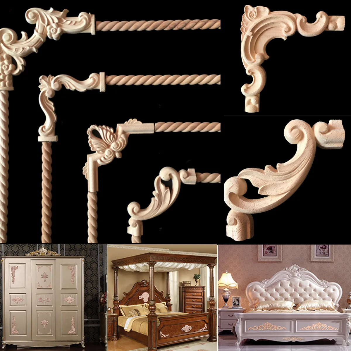 

1pcs Rubber Wood Carved Corner Onlay Applique Frame Unpainted Furniture Decor Wall Door Furniture Woodcarving Decorative