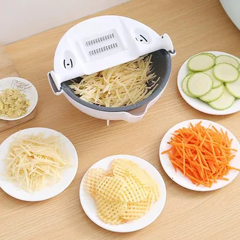 

Multi Manual Slicer Drainer Bowl Vegetable Fruit Cutter Kitchen Gadget Chopper Grater With Rotate Drain Basket Cutter
