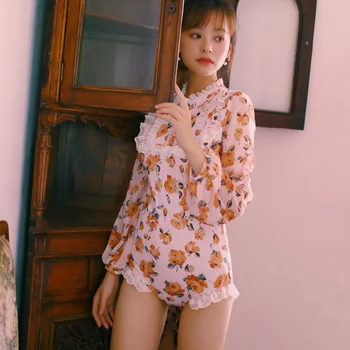 

Women's One-Piece Swimsuit Swimwear Push Up For Women Woman 2019 One Piece Bikinis Female 2018 Lovely Girl Little Floral Long