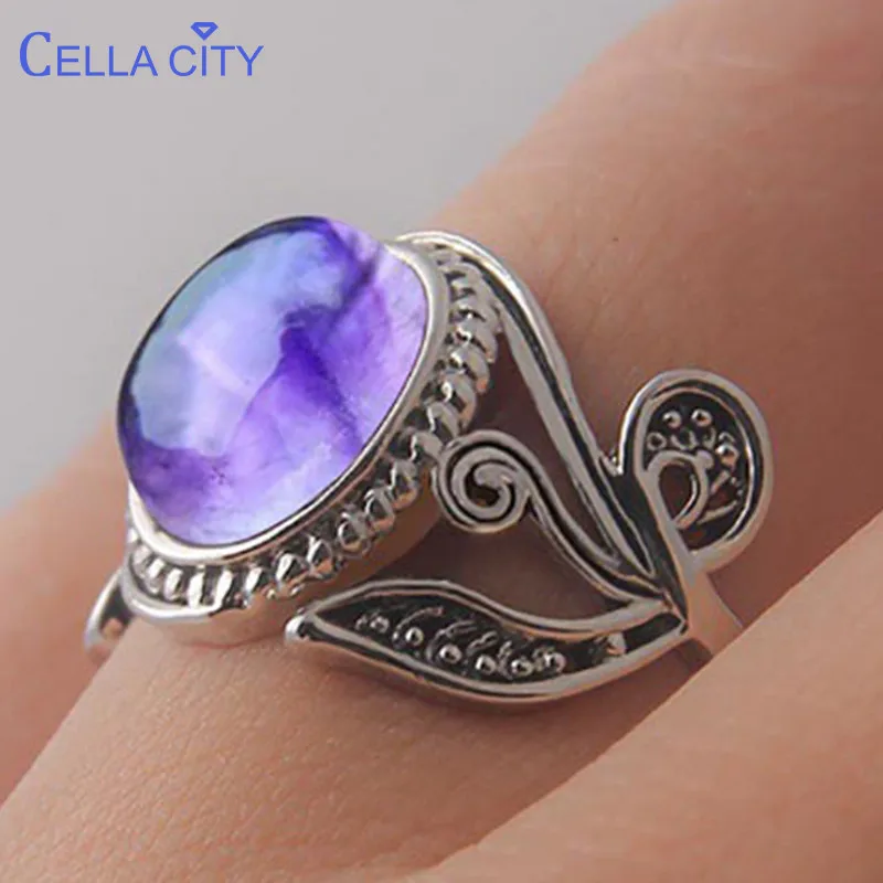 Cellacity Vintage amethyst 925 silver ring with round natural gemstone Wedding Engagement silver women Fine Jewelry Size 6-10 Cellacity Vintage amethyst 925 silver ring with round natural gemstone Wedding Engagement silver women Fine Jewelry Size 6-10