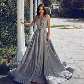 

Fashionable Light Grey Sleeveless Criss Cross Back A Line Prom Dress Long Prom Gown