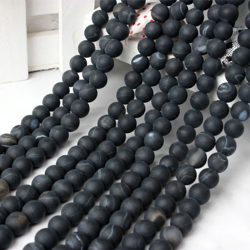 

LingXiang natural The Black stripe frosted Agates loose beads DIY men's and women's bracelet necklace accessories