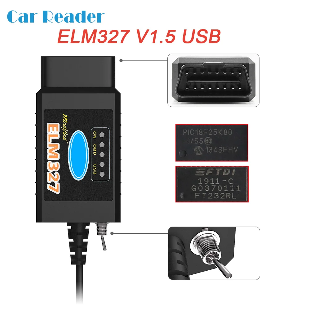 Для автомобильного считывателя кодов Forscan ELM327 V1.5 USB PIC18F25K80 FTDI FT232RL/CH340 ELM 327
