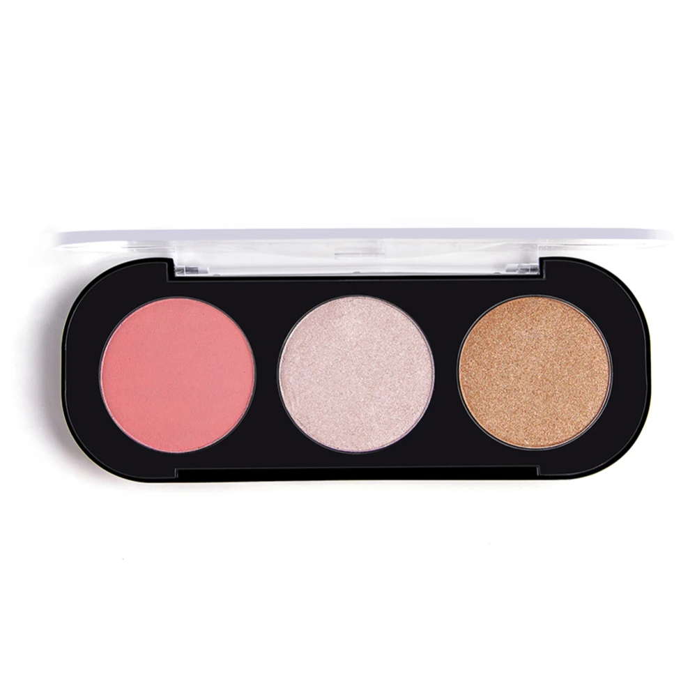 Black 3 Colors Blush Palette Highlighter Cheek Makeup Blusher Face Base Mineral Highlighter Blush Cheek Long Lasting Beauty Make-Up - Цвет: Black