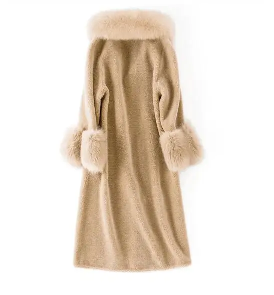 Осенне-зимнее пальто женская одежда 2019 воротник из лисьего меха шерстяная куртка с натуральным мехом пальто из овечьей шерсти корейский