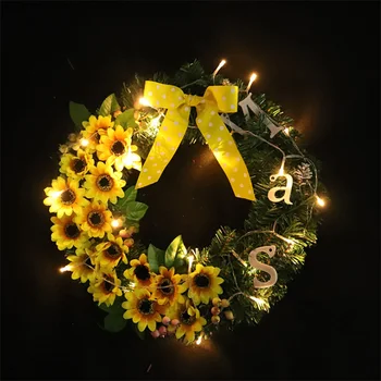 

Thanksgiving Wreath Creative Sunflower Garland Home Party Event DIY Door Window Hanging Fake Flowers Wreath With Light