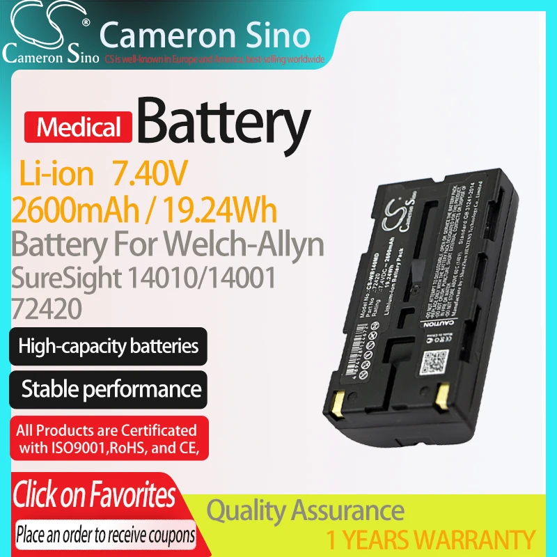 Батарея CameronSino для Welch-Allyn SureSight 14010/14001/14011 подходит медицинской сменной батареи 72420