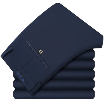 

BINHIIRO Autumn Men's Pants British style Fine grain Micro-elastic Casual Pants Men Slim Fashion Formal Casual Suit Pants Male