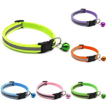 

Reflective Breakaway Cat Collar Adjustable Small Pets Puppy Dog Kitten Cat Nylon Collar with Bell 12 Color Neck