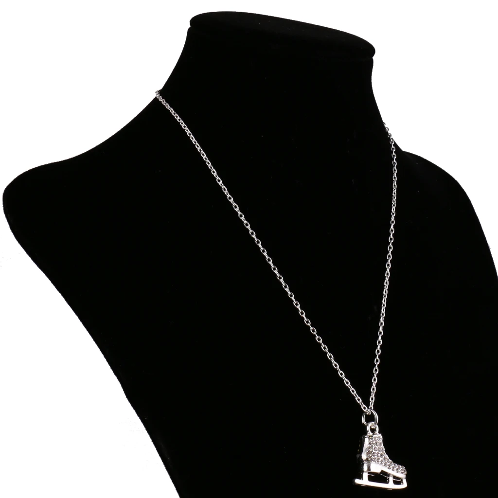 Phenovo Crystal Ice Skates Pendant Fashion Pendant Chain Necklace Sport Jewelry For lover family friend Skater Gift  -silver color