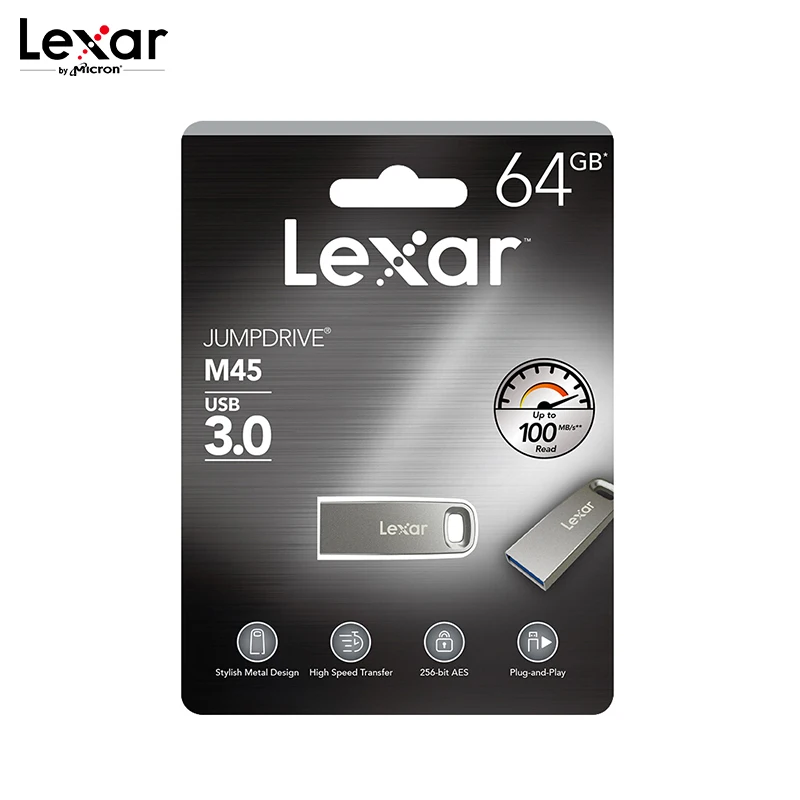 Lexar M45 флеш-накопитель USB 3,0, объемом памяти 32 Гб или 64 Гб Высокое Скорость до 100 МБ/с. металлический флэш-накопитель U Stick 128 ГБ мини Бизнес серебристого металла USB