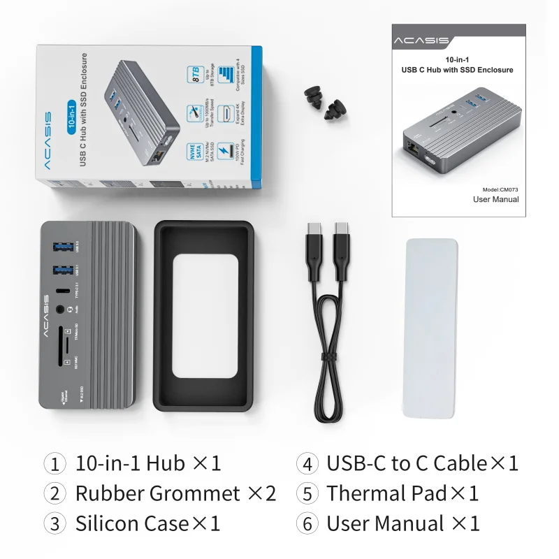 portable hdd case ACASIS Swappable High-Speed SSD Storage & 10-In-1 Hub 3.1GEN2 NVME/SATA M.2 SSD Enclosure Case to USB PD100W Dock Station external hard drive case HDD Box Enclosures