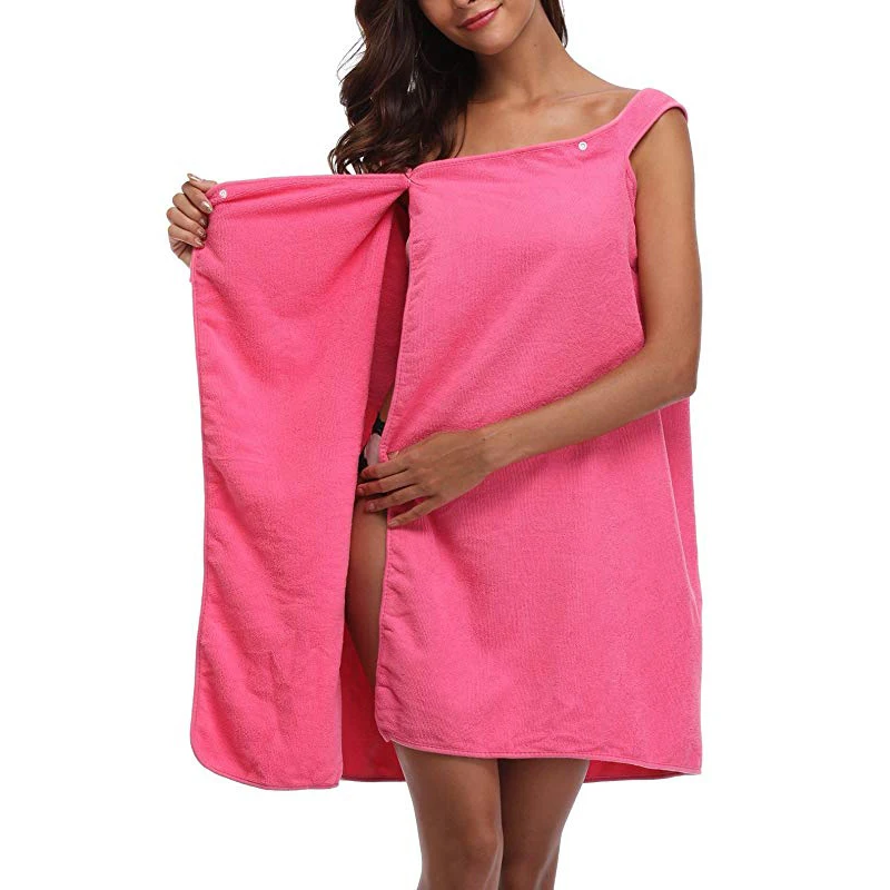New Home Textile Women Quick Drying Bath Towel Wearable Soft Button Wrap Solid Dress Absorbent Beach Towels Swim Spa Robes