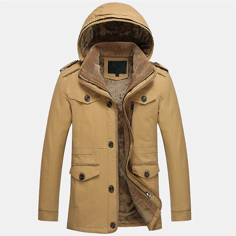 Hooded Winter Thick Velvet Warm Men's Coats Plus Size 6XL Mens Parka European Windbreaker Overcoats Clothing Brand A161 | Мужская
