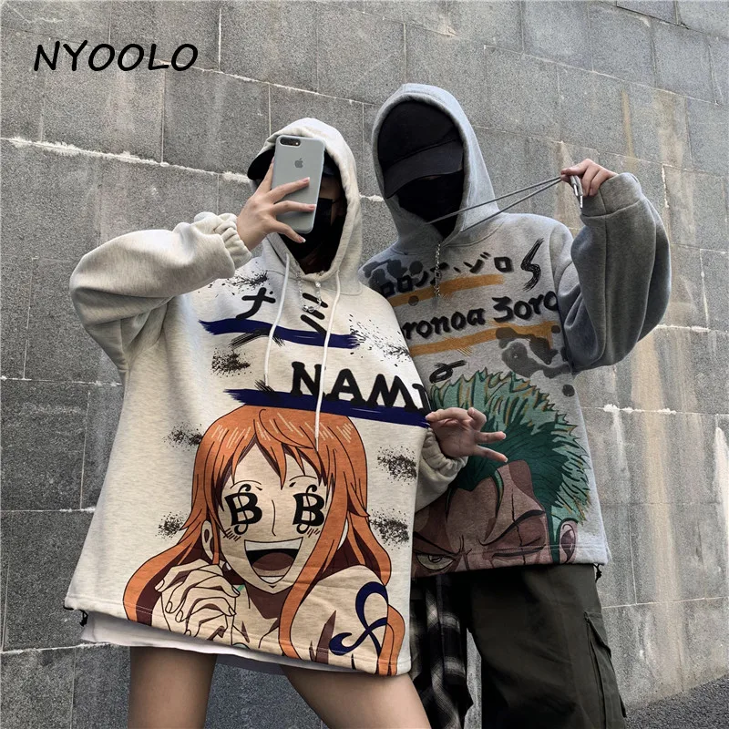 NYOOLO, повседневные, уличные, цельные, Roronoa Zoro, с буквенным принтом, теплые толстовки, зимние, плюс бархат, пуловер с капюшоном, Толстовка для женщин и мужчин