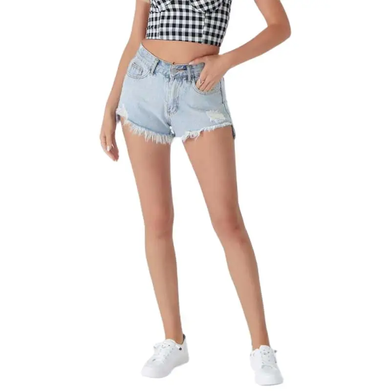 Sexy Ripped Denim Shorts Women Inelastic Casual Summer Frayed Tassel High Waist Shorts Hot Pants