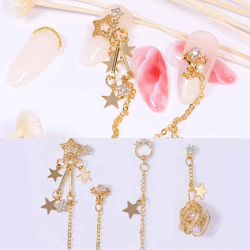 

1 Pc 3D Nail Decorations Crystal Dangle Chains Mixed Shape Size Rhinestones Nail Alloy 3D Nail Art DIY Design Decoration
