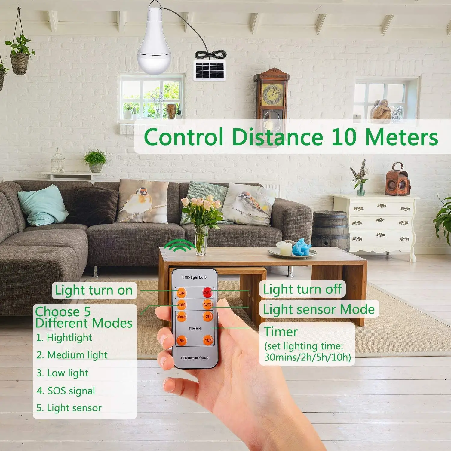 

Solar Panel Solar Bulb with Remote Control USB Rechargeable Emergency Light Travel Tent Bulb Portable 5 Modes Fishing