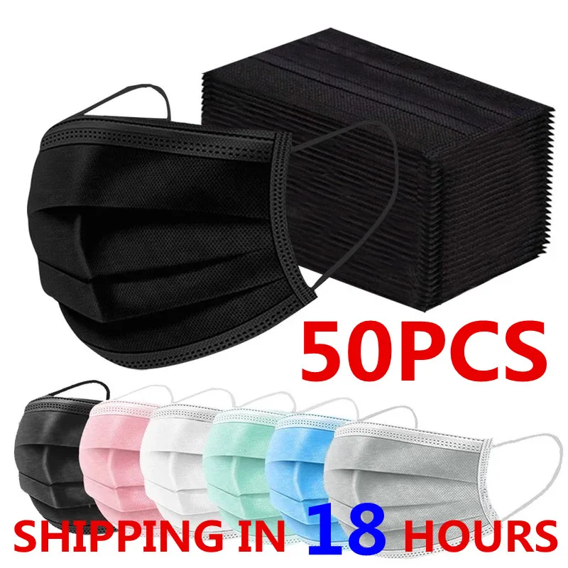 Mascarilla desechable no tejida de 3 capas, máscara facial con filtro, transpirable, con elásticos, 50 Uds.