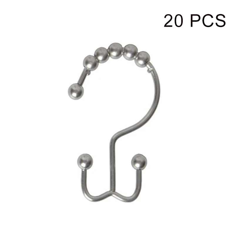 Metal Double Roller Glide Shower Curtain Ring Hooks Chrome 8 Beads Hooks for Bathroom MU8669 - Цвет: 20pcs