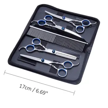 

6pcs/Set Professional Pet Scissors For Dog Grooming Straight Thinning Curved Scissors With Comb Bag Cat Cutting Hair Shears