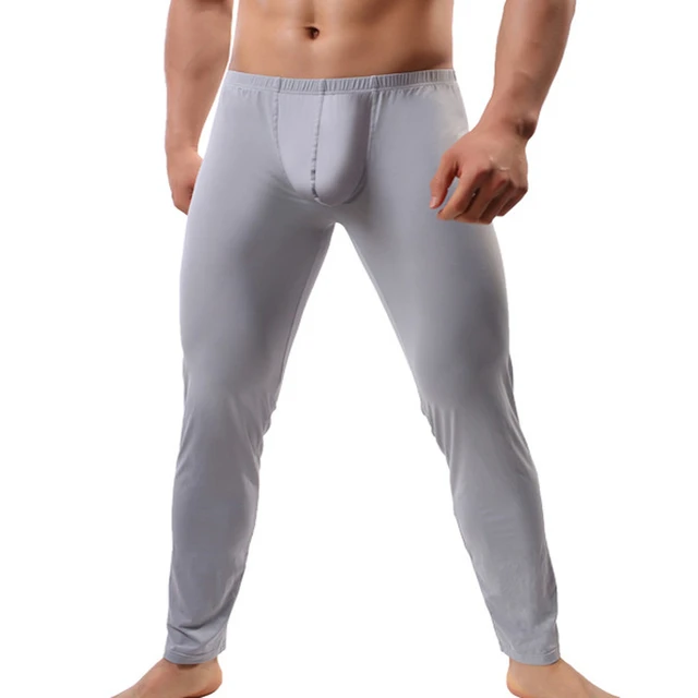 Mens Thermal Underwear Bottoms Ice Silk Ultra-thin Thermal Pants Leggings  Open Pouch Long Johns Lounge Pants - AliExpress
