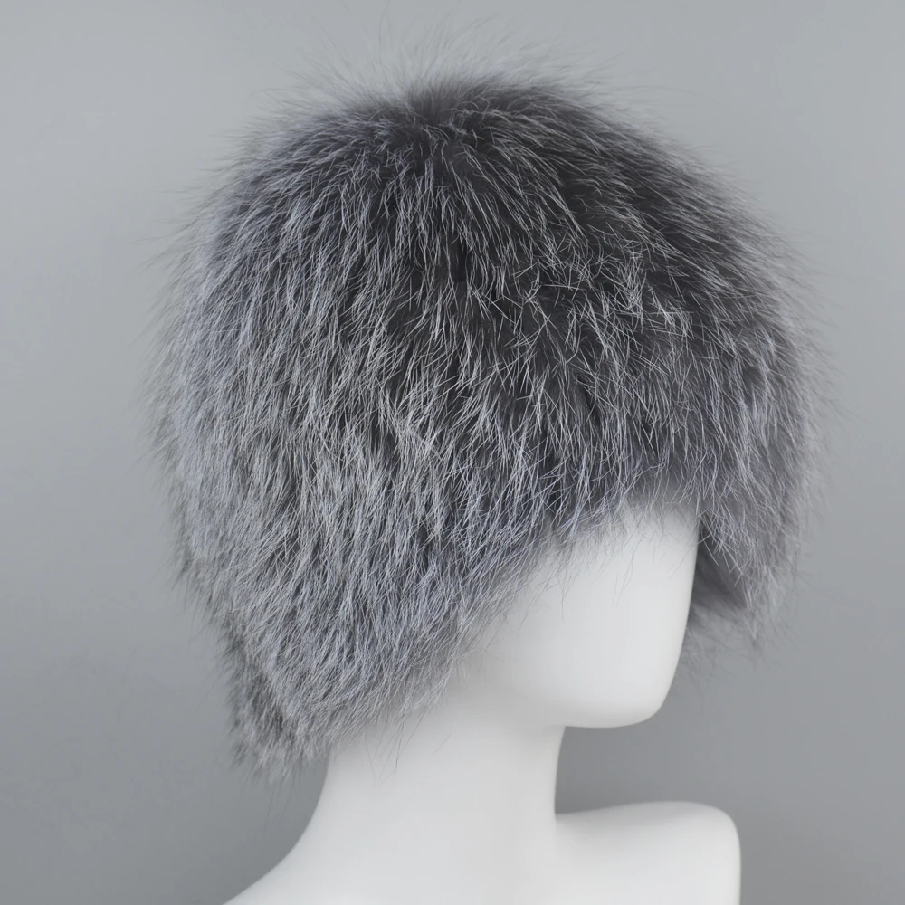 2025 New Luxury 100% Natural Real Fox Fur Hat Women Winter Knitted Real Fox Fur Bomber Cap Girls Warm Soft Fox Fur Beanies Hats 5