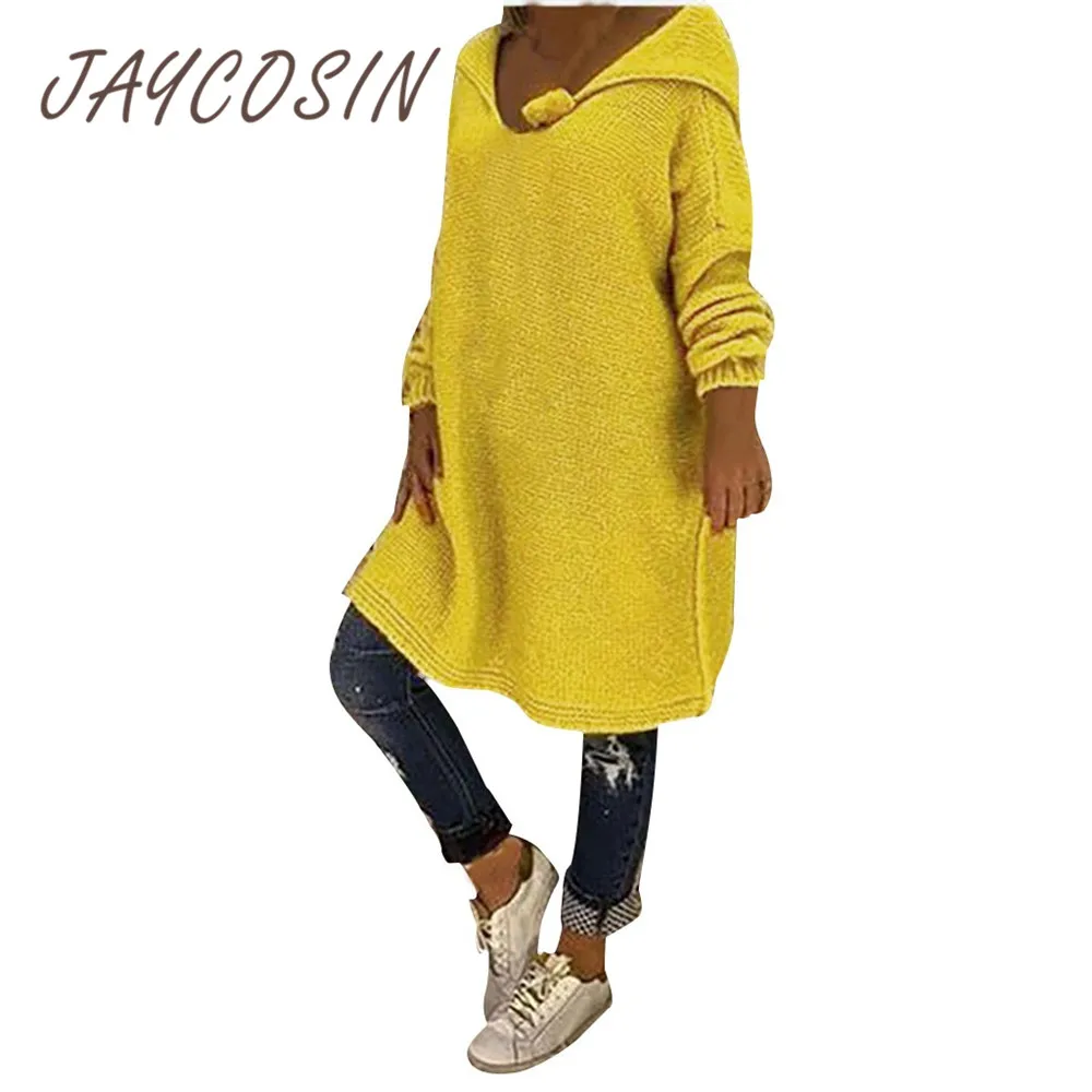 JAYCOSIN Clothes women hooded sweaters knitted ladies long sleeve solid oversize winter loose tops | Женская одежда