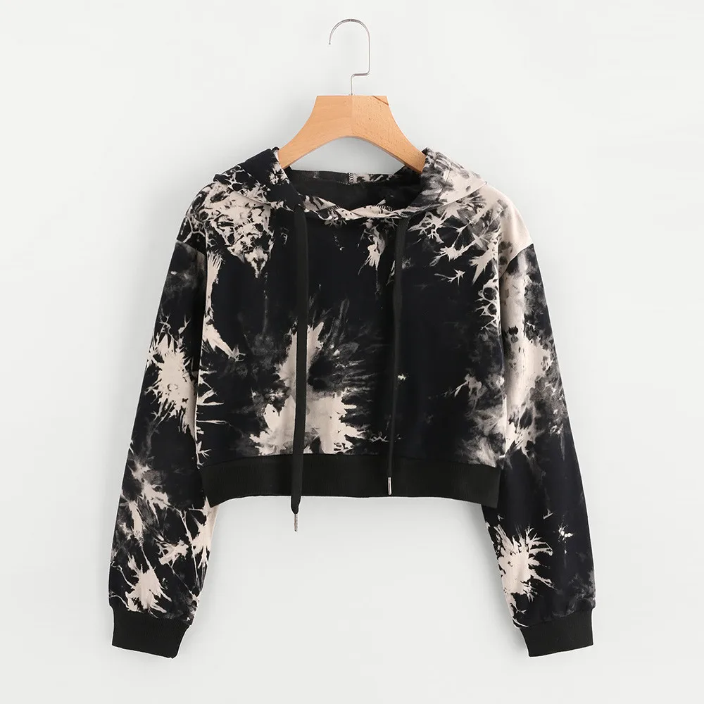 Women's Sexy Tie Dye Printed Sweatshirts Long Sleeve Short Crop Tops Moletom Pullover Polerones De Mujer Con Envio Gratis#40 | Женские