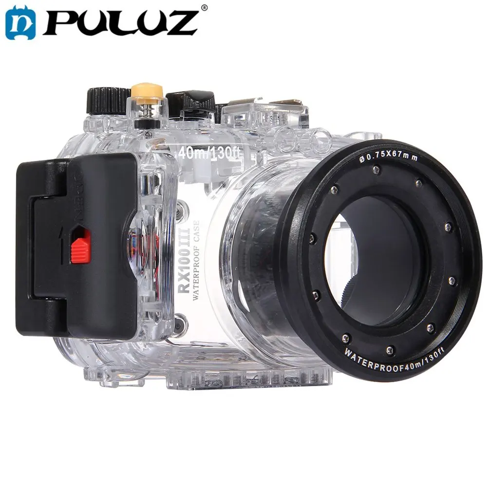 

PULUZ 40m Underwater Depth Diving Case Waterproof Camera Housing for Sony RX100 III Transparent Lightweight Protective Cover