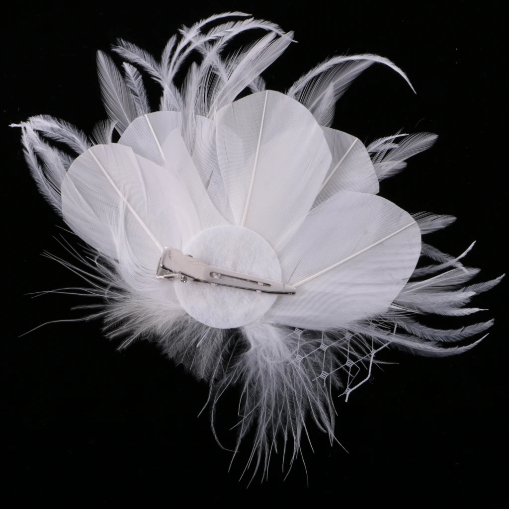 White Feather Headpiece Fascinator Hair Clips Wedding Bridal Hair Accessory